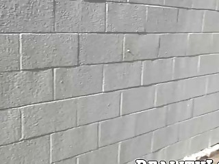 Gorgeous redhead babe with a fantastic ass gags on a cock
