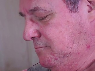 Old man cleans and rides his elder pecker 