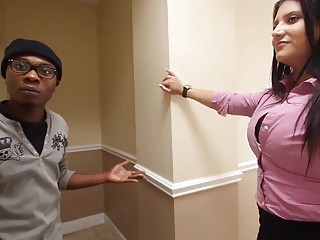 Black dude gets a blowjob from a hot babe