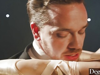 Ballerina with small tits pleases after dancing on a stage