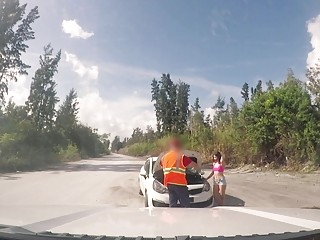 Natalie Brooks fucks hardcore and gets facial near the road