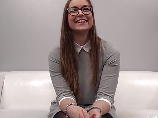 Geeky amateur with glasses gives a sensual POV casting blowjob