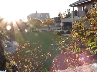 Tattooed babe with big tits fucks hardcore for money outside